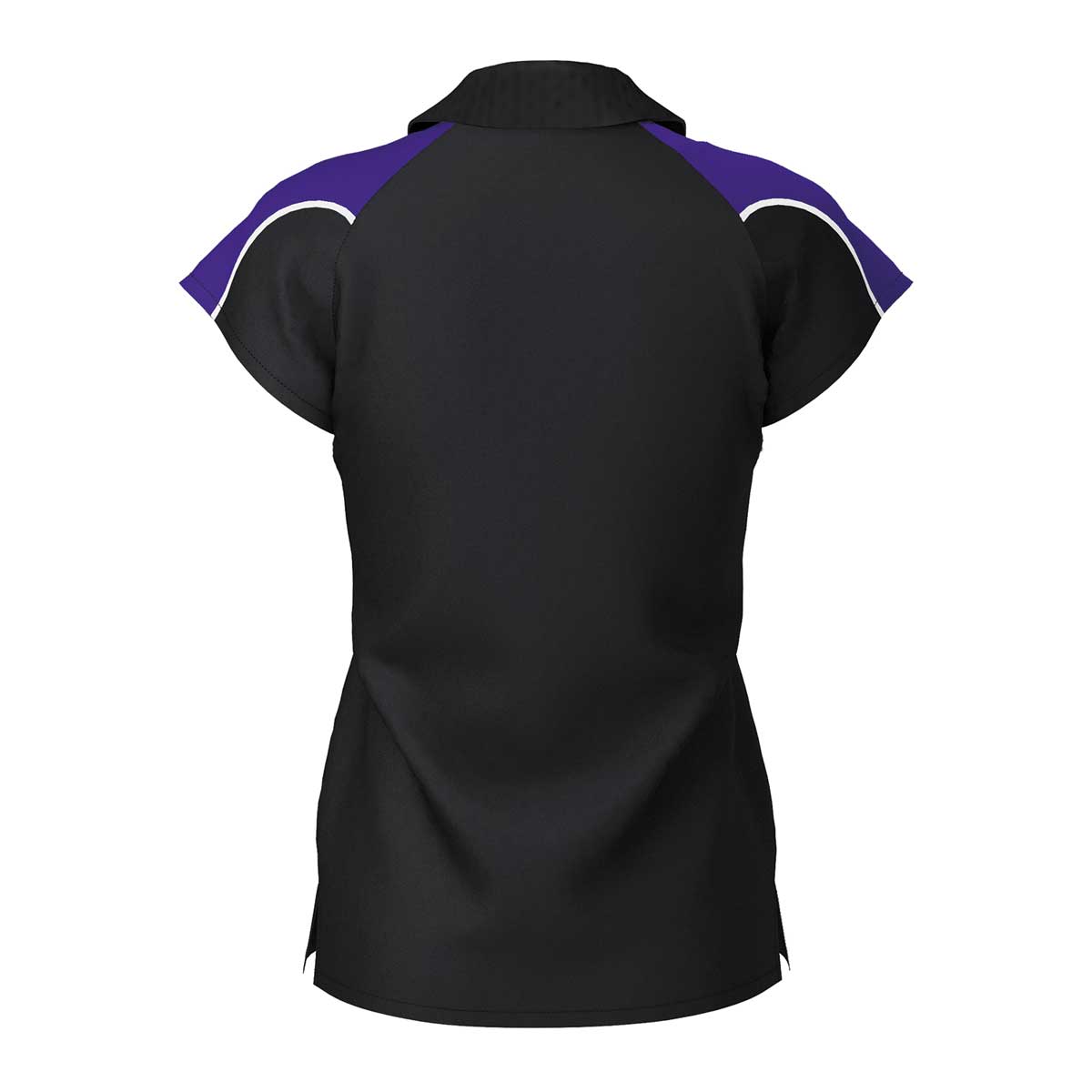 back view of iGen Female Sports Polo Black/Purple
