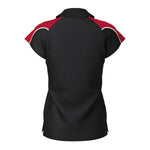 back view of iGen Female Sports Polo Black/Red