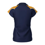 back view of iGen Female Sports Polo Navy/Amber