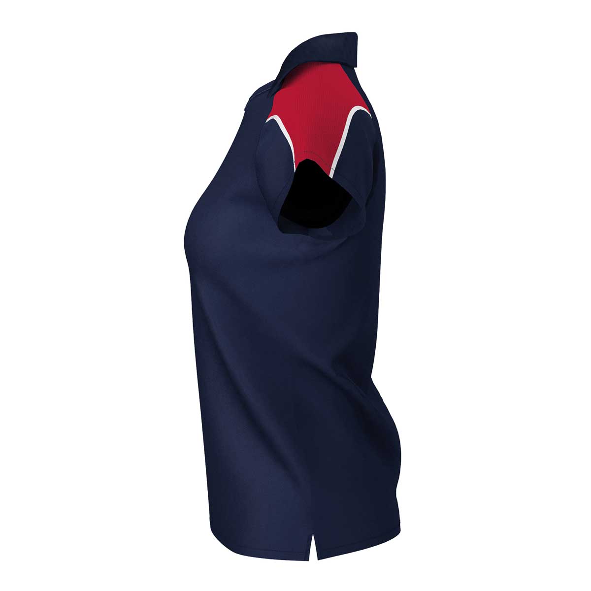 side view of iGen Female Sports Polo Navy/Red