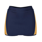 Navy blue skort with yellow side panels on a white background