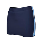 Navy blue skort with a light blue stripe on a white background