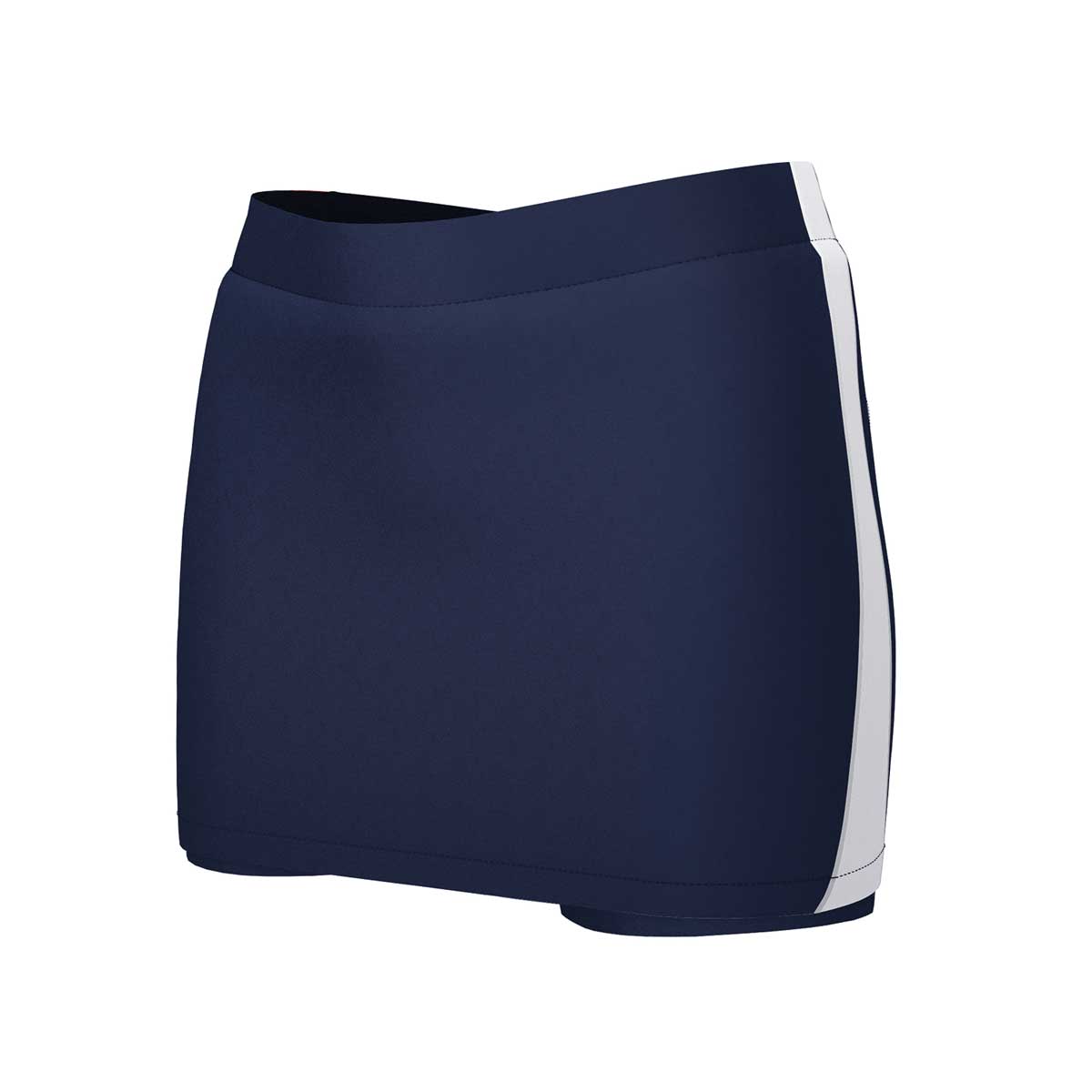 Navy blue skort with a white stripe on a white background