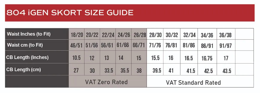 skort size guide
