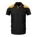 front view of iGen Unisex Sports Polo Black/Amber