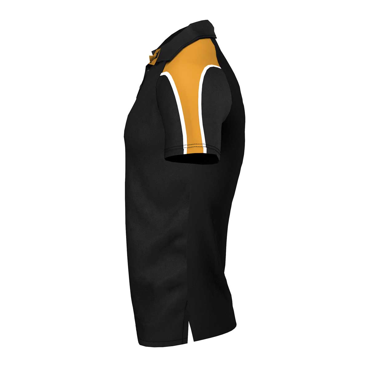 side view of iGen Unisex Sports Polo Black/Amber