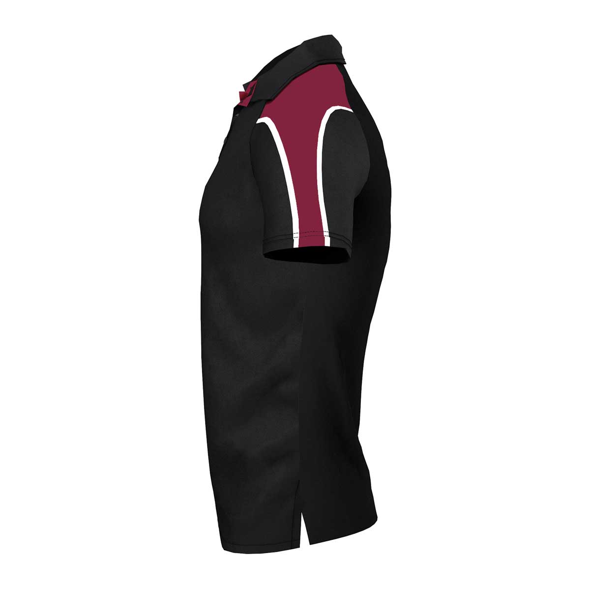 side view of iGen Unisex Sports Polo Black/Maroon
