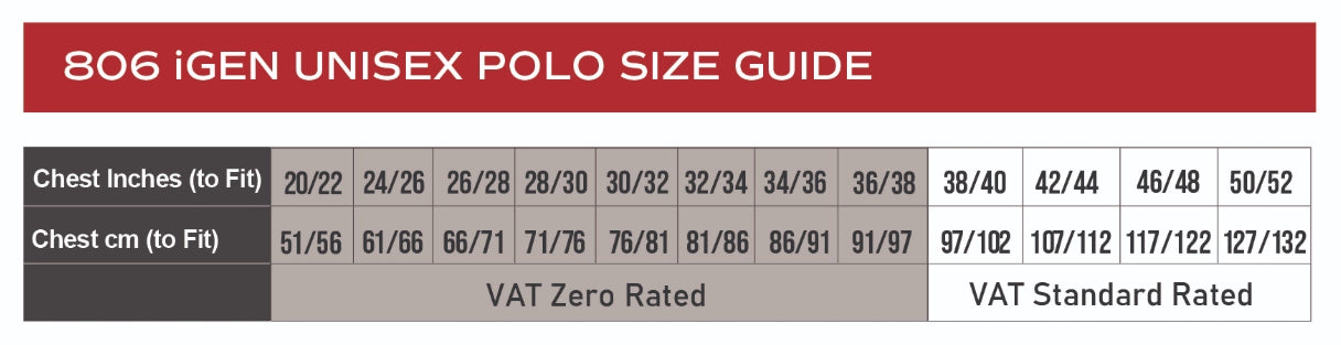 unisex polo size guide