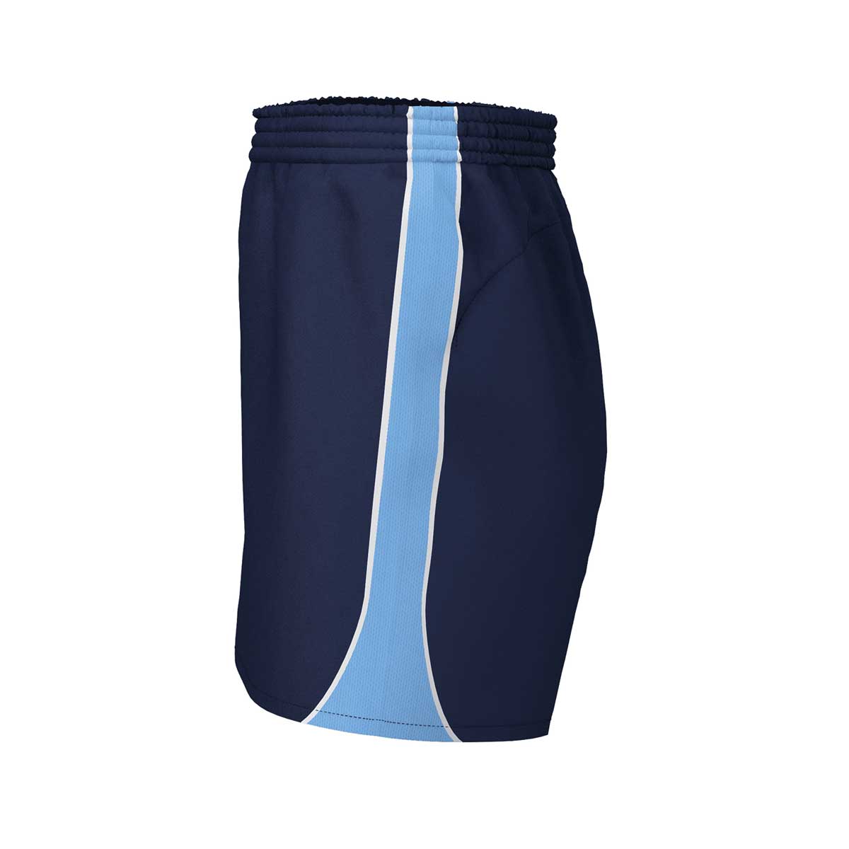iGen Unisex Sports Shorts Navy with sky blue stripe side view