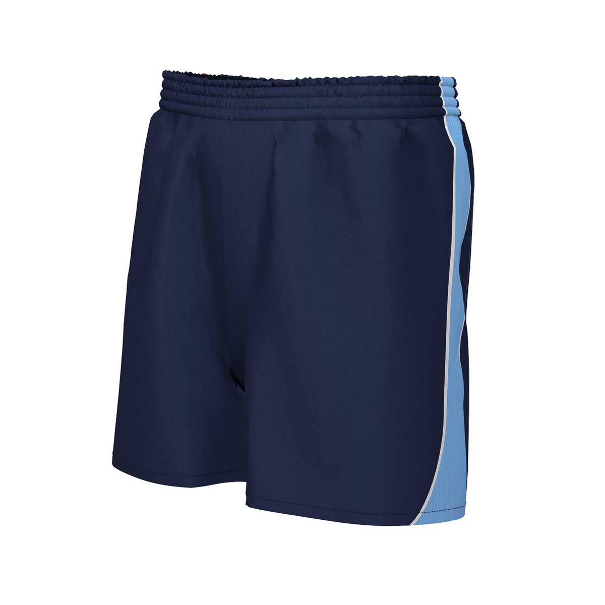 iGen Unisex Sports Shorts Navy with sky blue stripe side