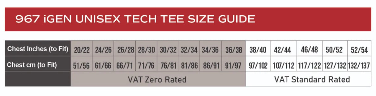 unisex tee size guide