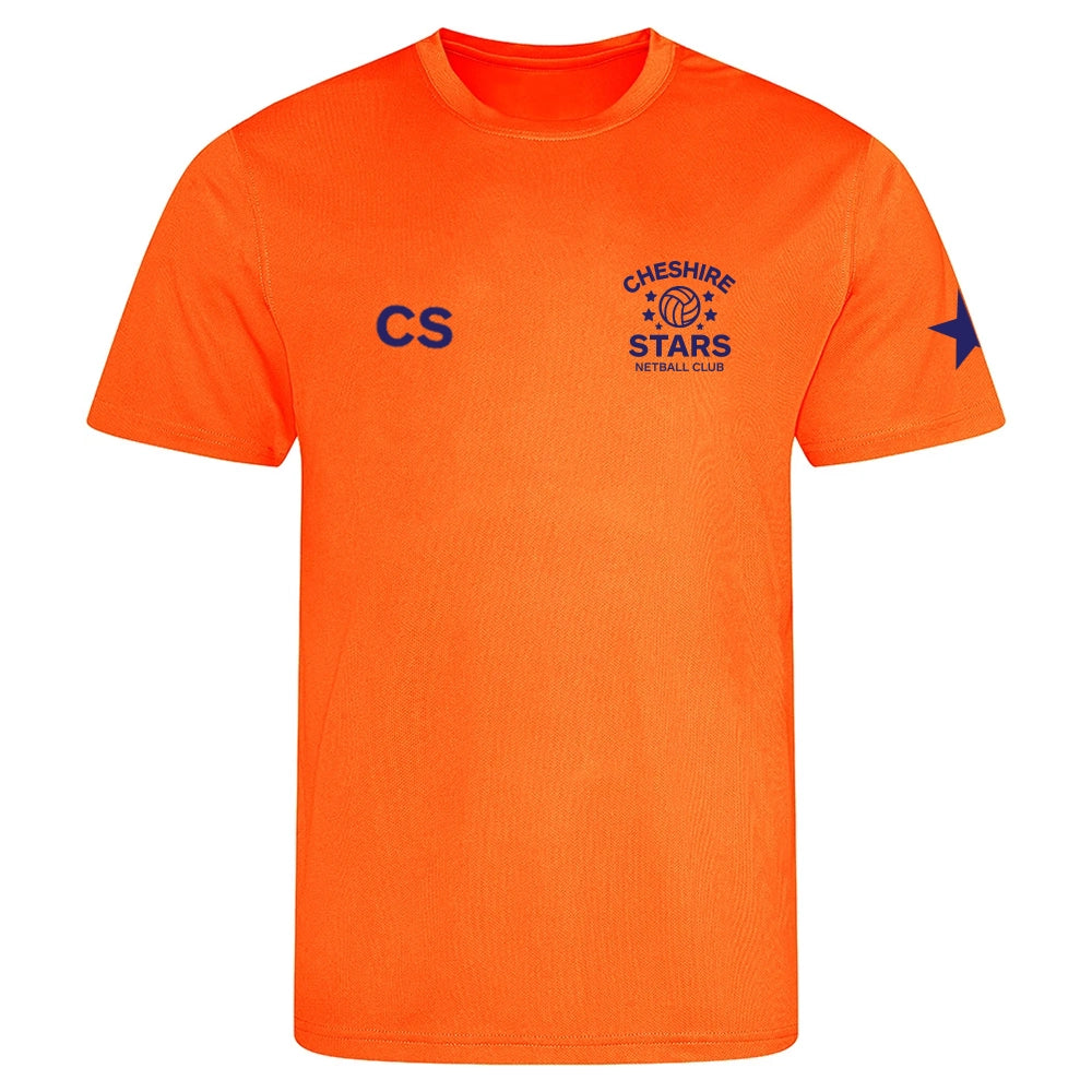 front view of Cheshire Stars NC Junior T-shirt - Orange