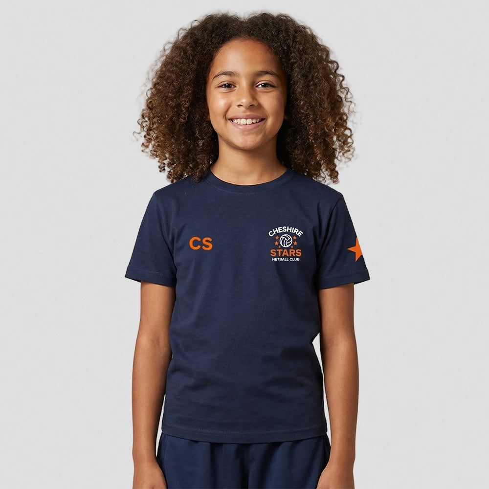 model wearing Cheshire Stars NC Junior T-shirt - Navy
