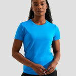 Model wearing the AWDis Ladies Cool T-Shirt JC005 in Sapphire Blue