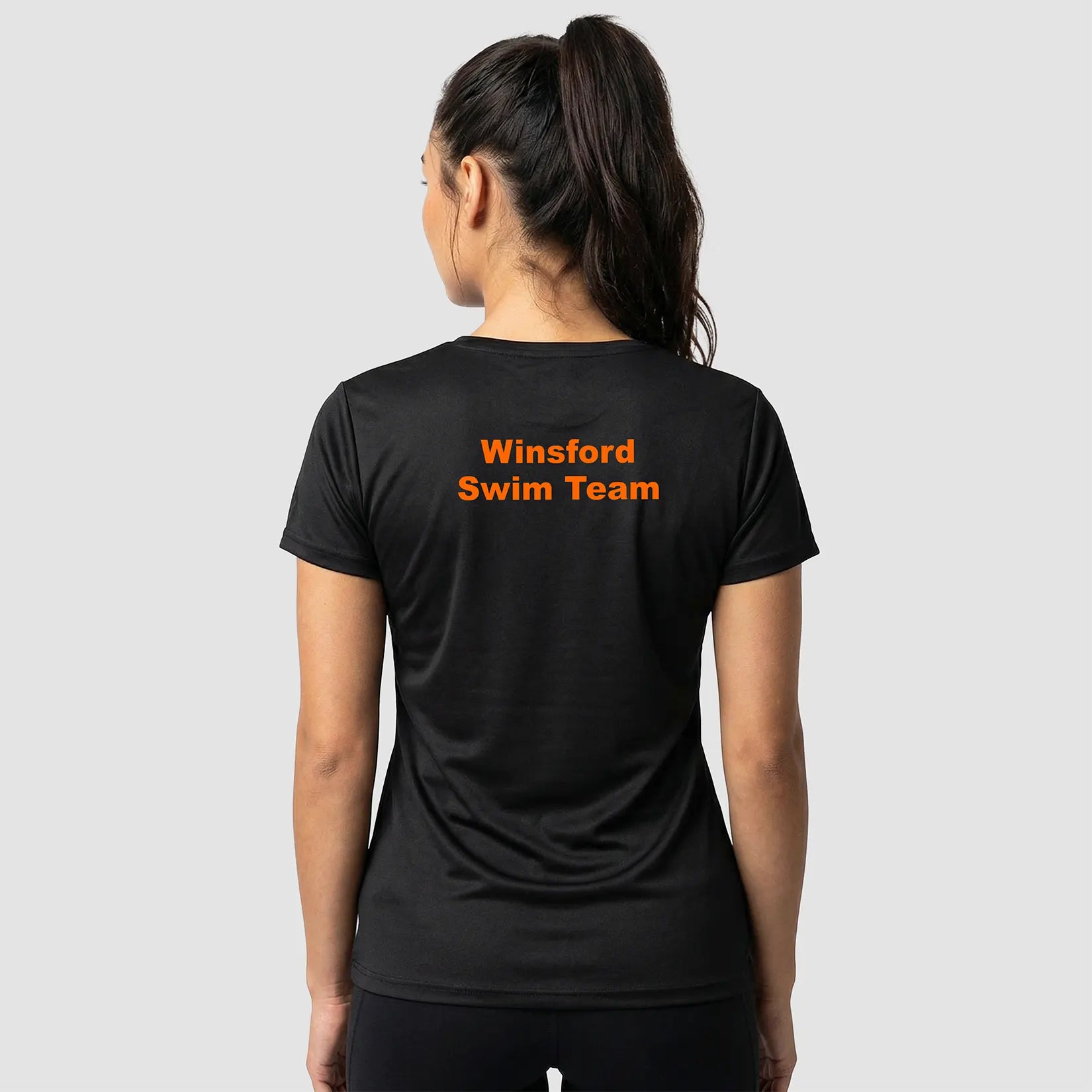 Rear view of Model wearing the Winsford ASC Team Ladies T-Shirt JC005