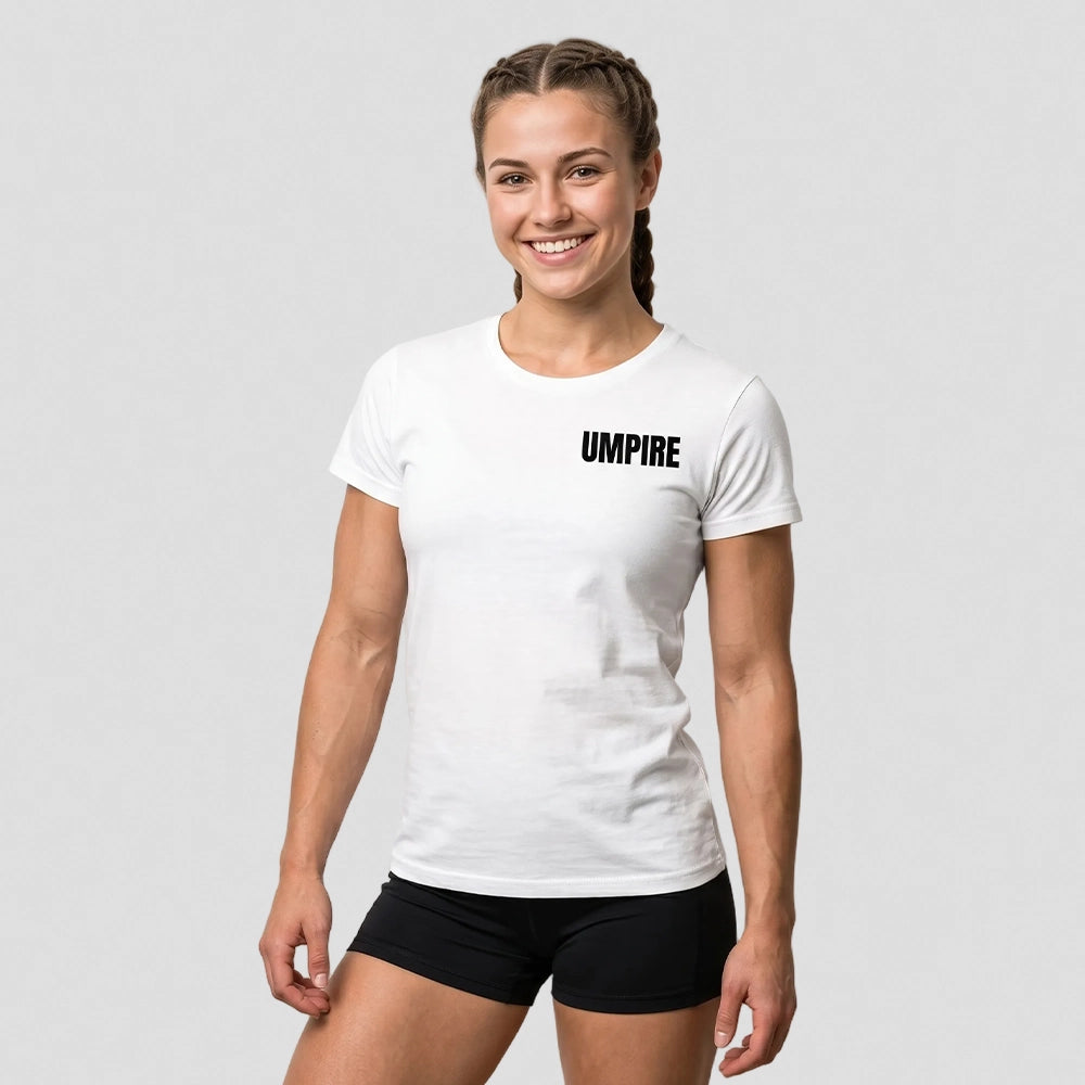 model wearing Appleton Netball Club Umpire Ladies T-shirt