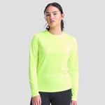 Model wearing the Ladies Cool Long Sleeve T-Shirt JC012 in Electric Yellow
