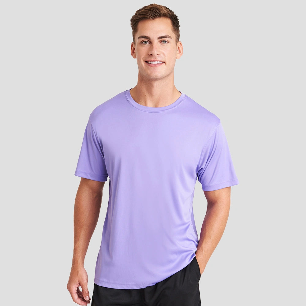 Model wearing the JC020 AWDis Cool Smooth T-Shirt in Digital Lavender