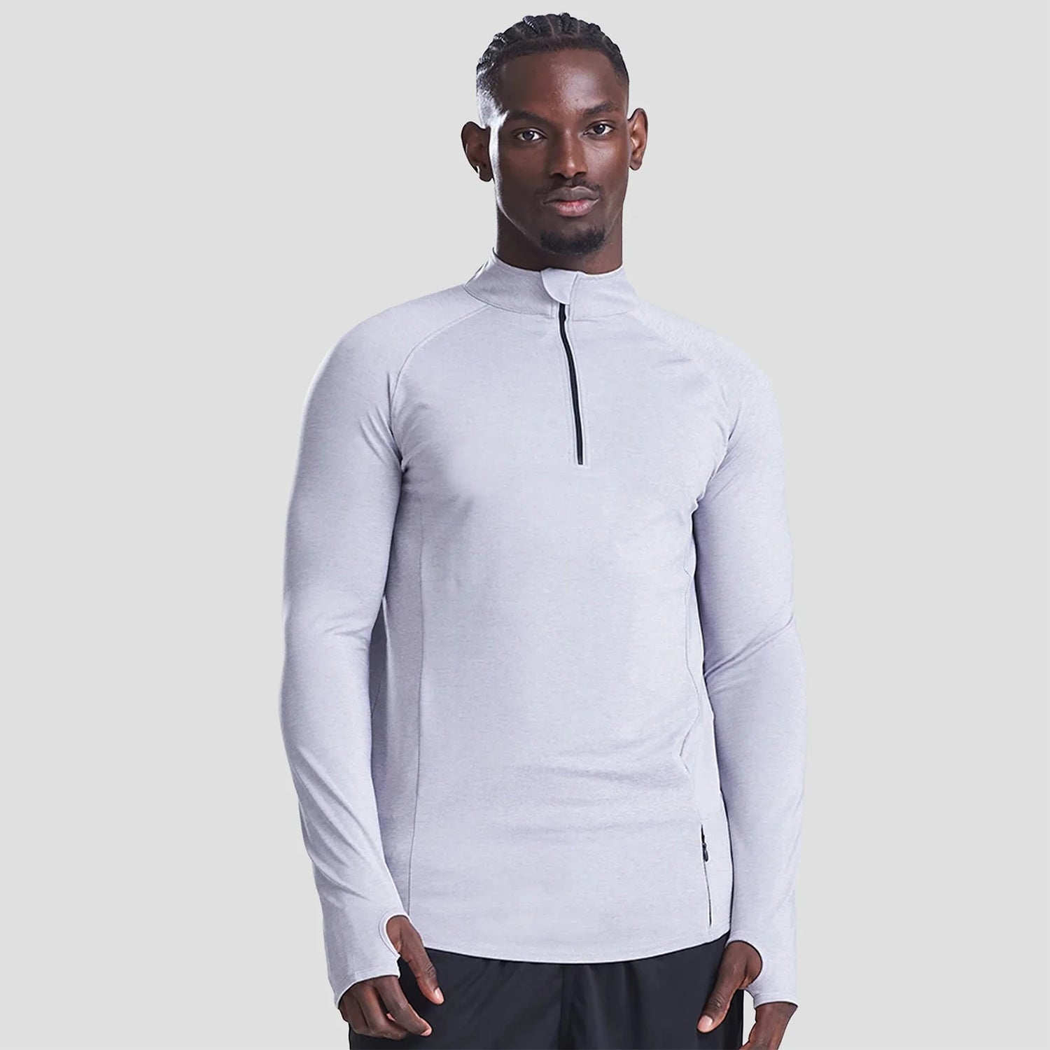 Model wearing the AWDis Cool-Flex Half Zip Top JC030 in Silver Grey