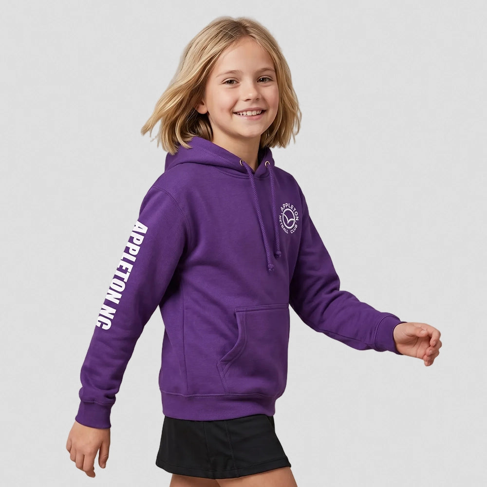 model wearing Appleton Netball Club Hoodie – Kids