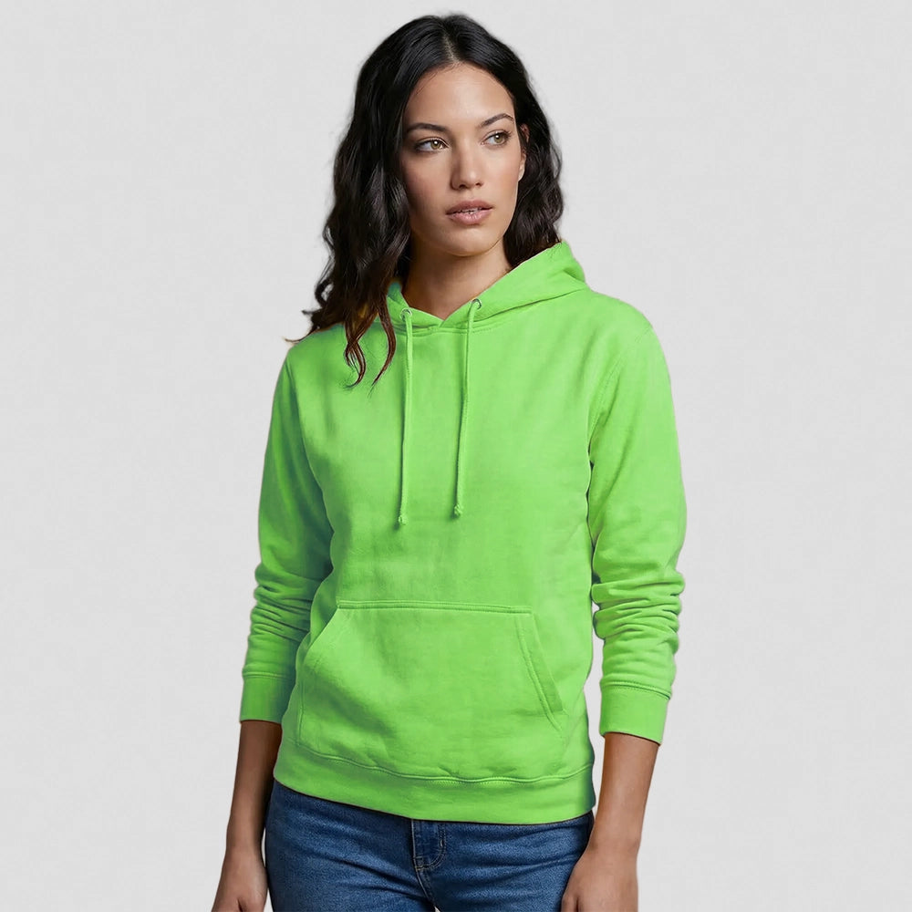model wearing AWDis College Hoodie (Green)