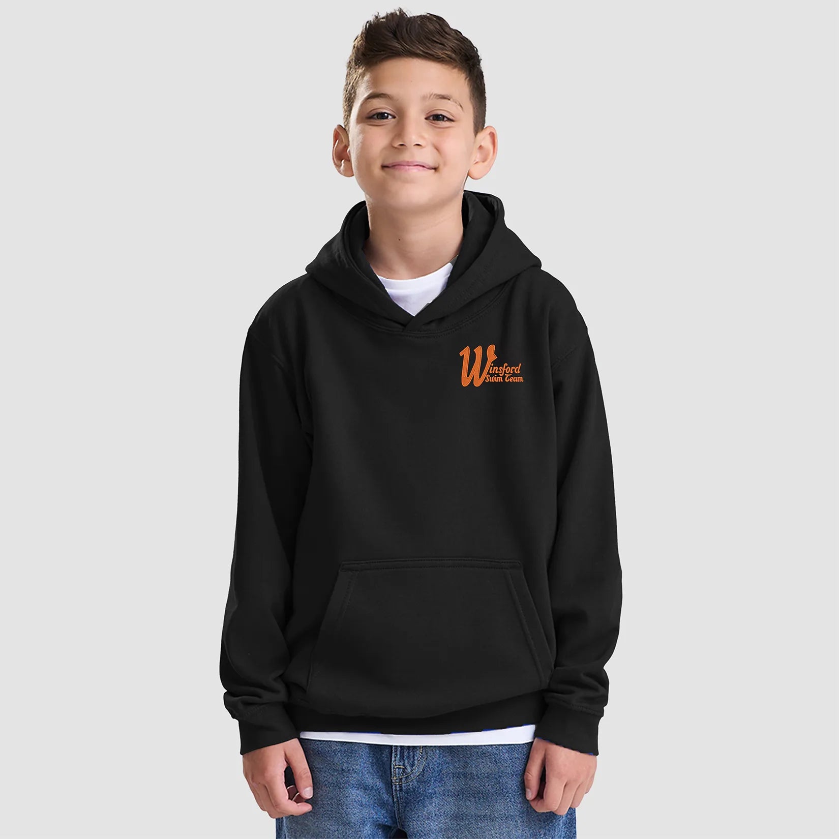 Model wearing the Winsford ASC Team Hoodie – Junior (Black) JH001B