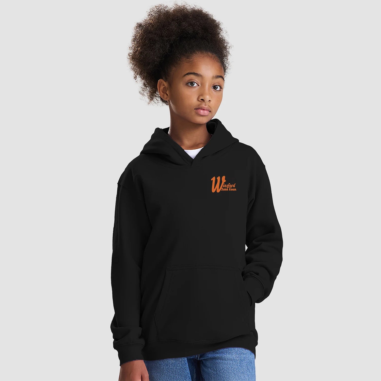 Model wearing the Winsford ASC Team Hoodie – Junior (Black) JH001B
