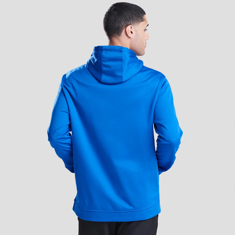 Rear view of Model wearing the JH006 AWDis Sports Polyester Hoodie in Royal Blue