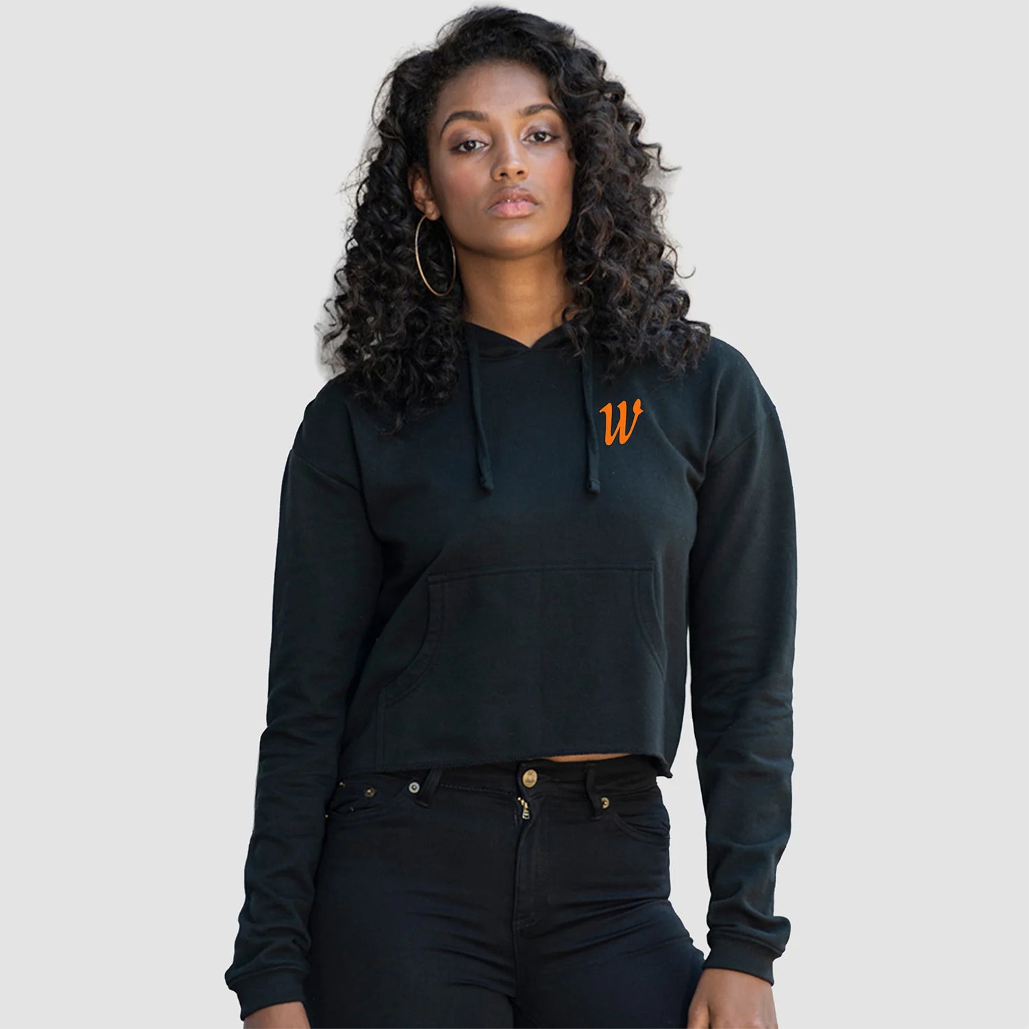 Model wearing the Winsford ASC Cropped Hoodie – Ladies