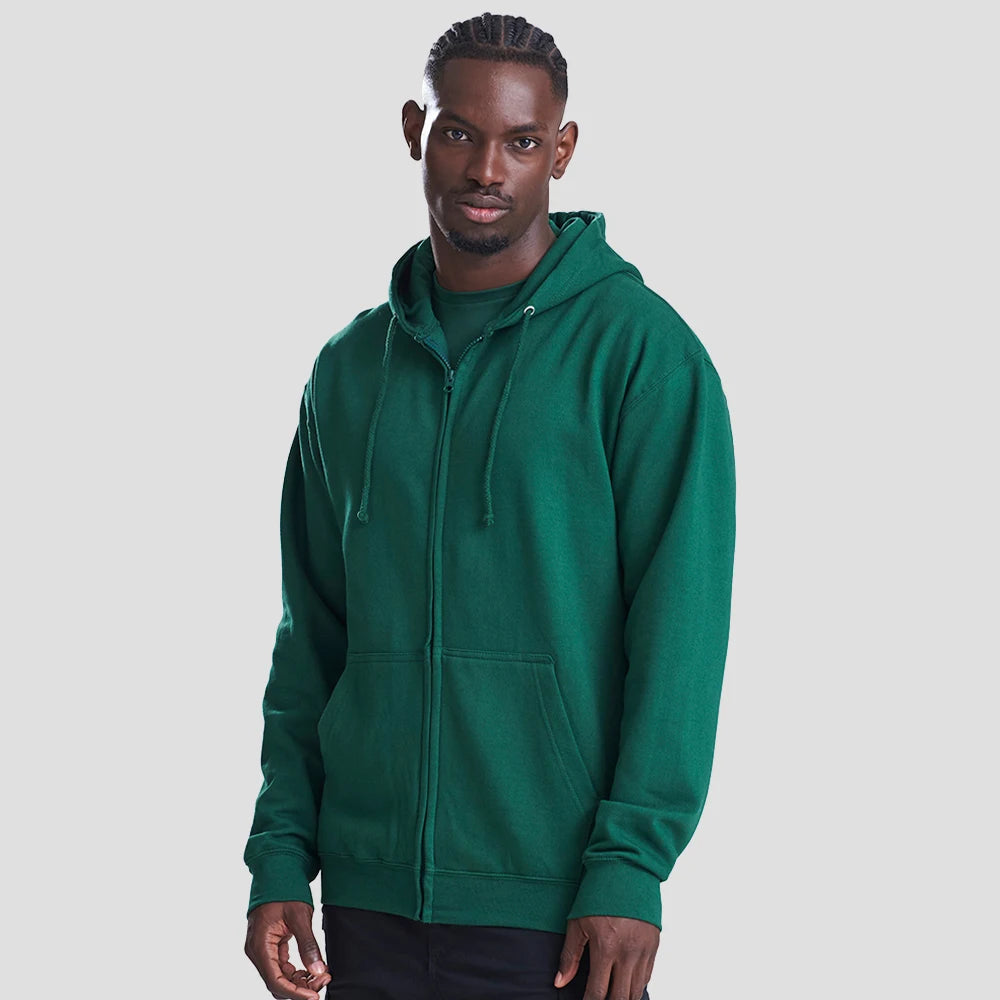 Model wearing the AWDis Zoodie JH050 in bottle green