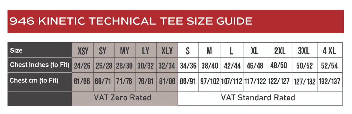 kinetic tech tee size guide