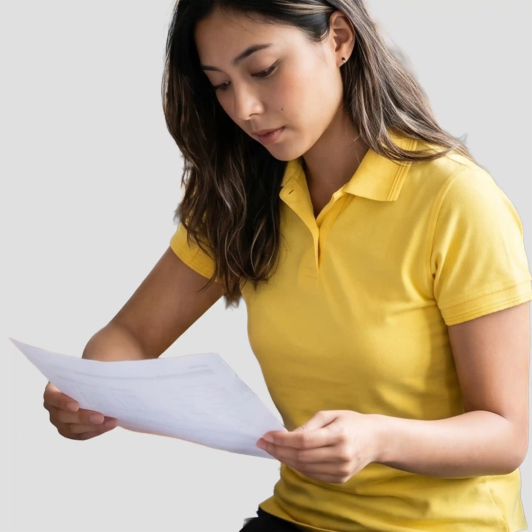 Model wearing the Ladies Eagle Polo Shirt 1160 in Yellow