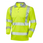 High-visibility Leo Ecovis yellow long-sleeve polo shirt with reflective stripes