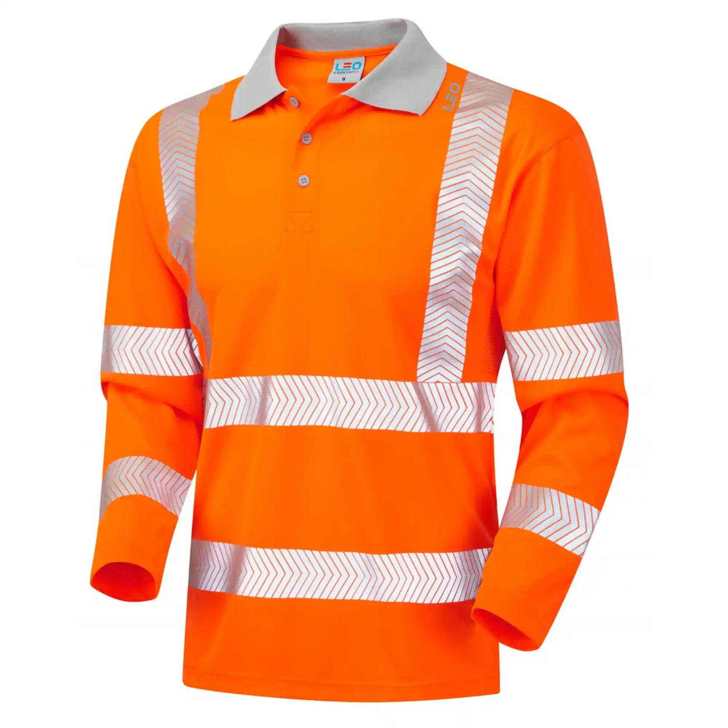 Leo Ecoviz Orange long-sleeve polo shirt with reflective stripes