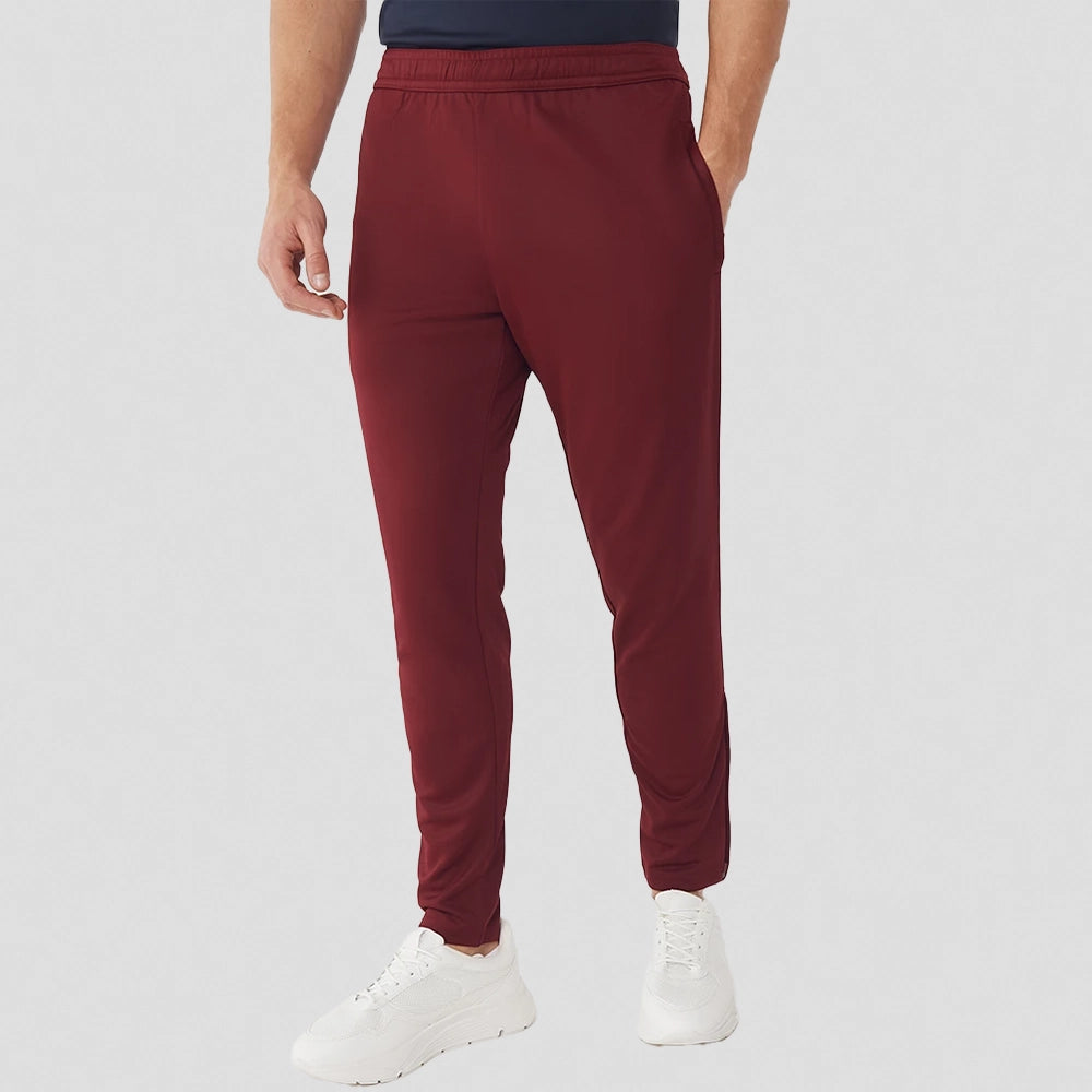 model wearing burgundy Knitted Tracksuit Pants