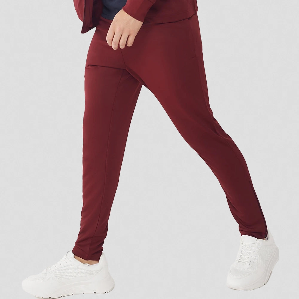 model wearing Knitted Tracksuit Pants in burgundy