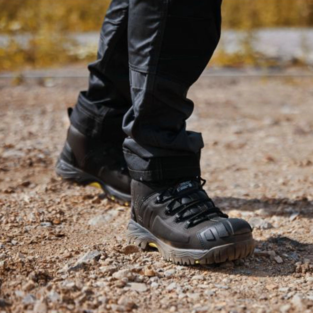 model wearing Mercury Non- Metallic Waterproof Safety Boot