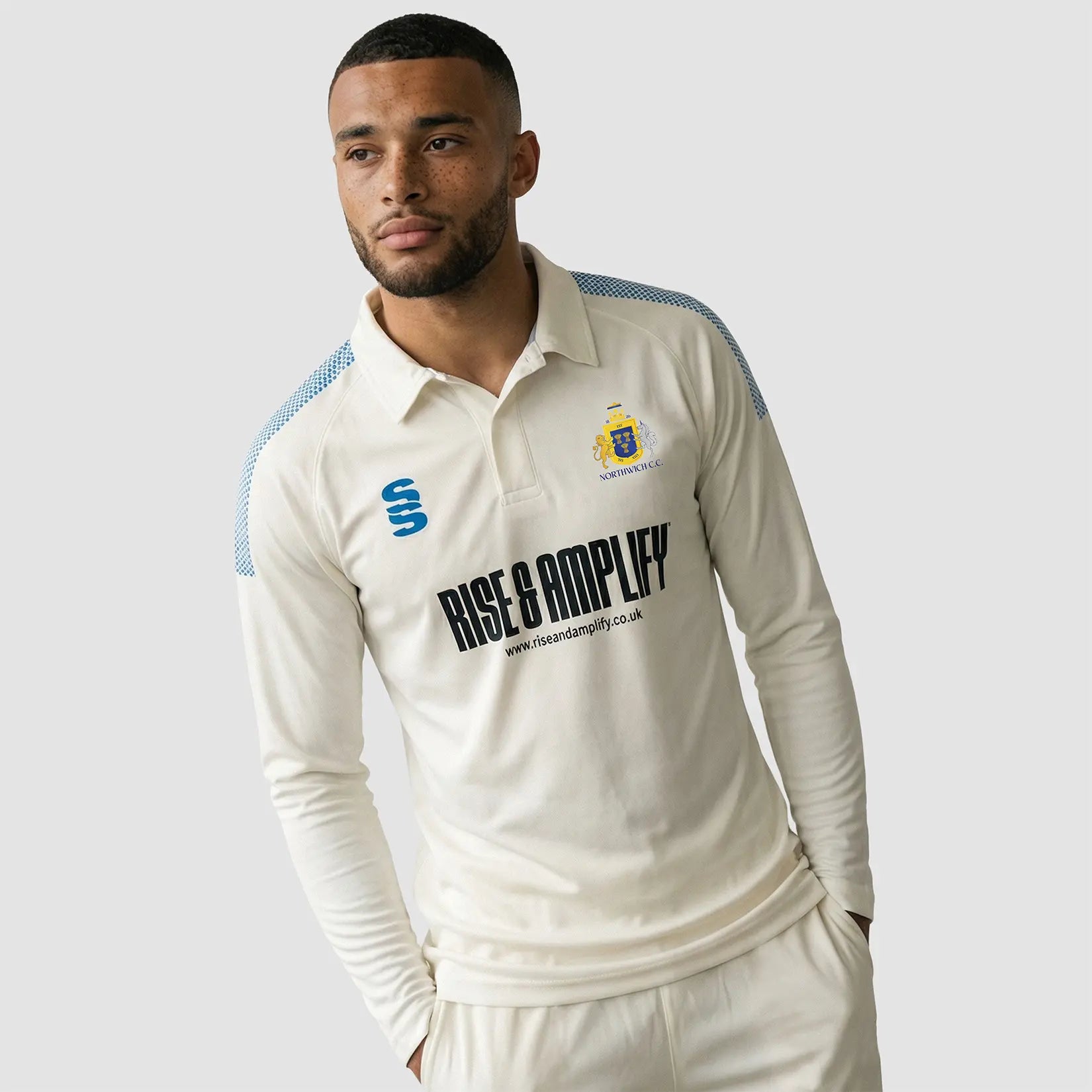 Model wearing the Northwich Cricket Club Long Sleeve Playing Shirt