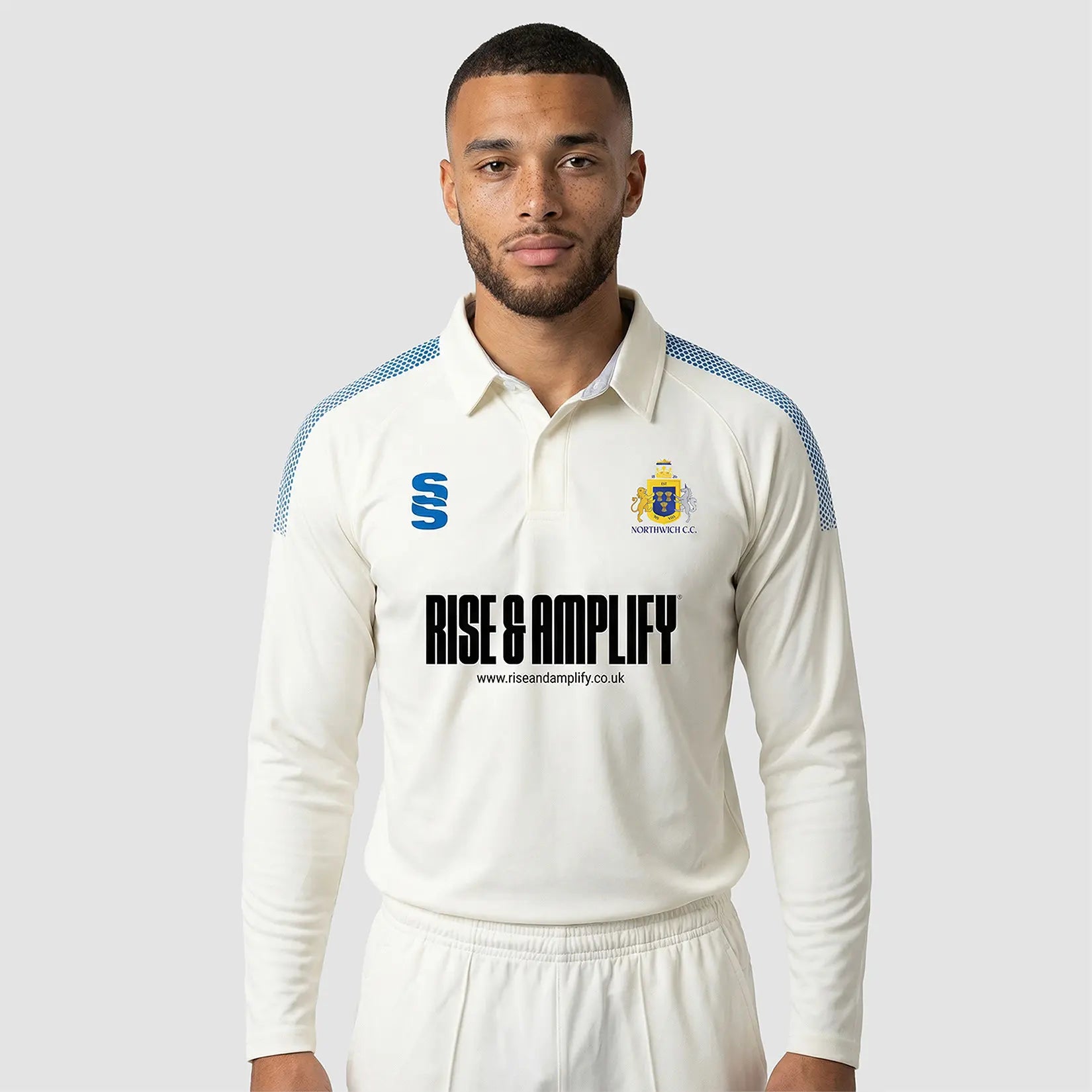 Model wearing the Northwich Cricket Club Long Sleeve Playing Shirt