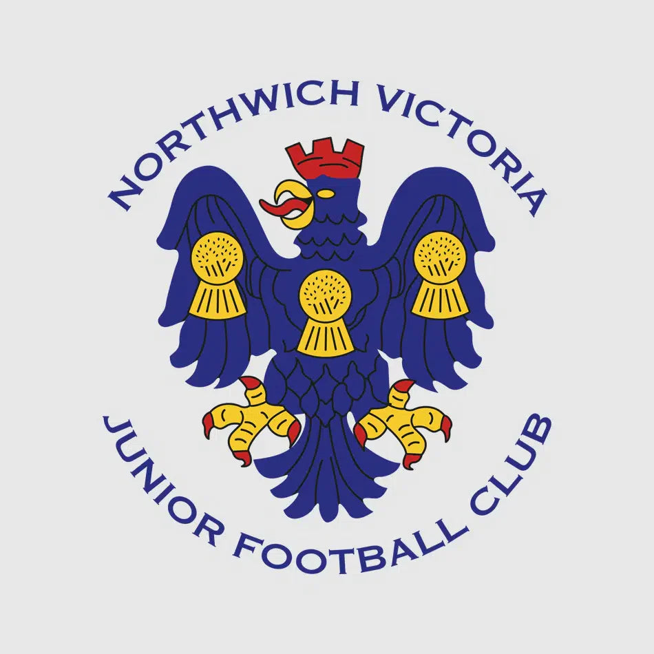 Northwich Victoria Junior Football Club logo, blue and gold heraldic eagle design with red and yellow detailing, representing the official branding for Northwich Victoria JFC.