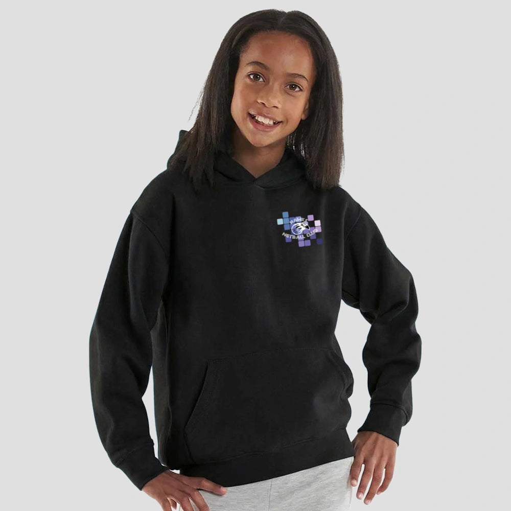 Model wearing the Hawks Netball Club Hoodie – Junior