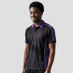 Model wearing the Orn Avocet Polo Shirt 1188 in Black / Purple