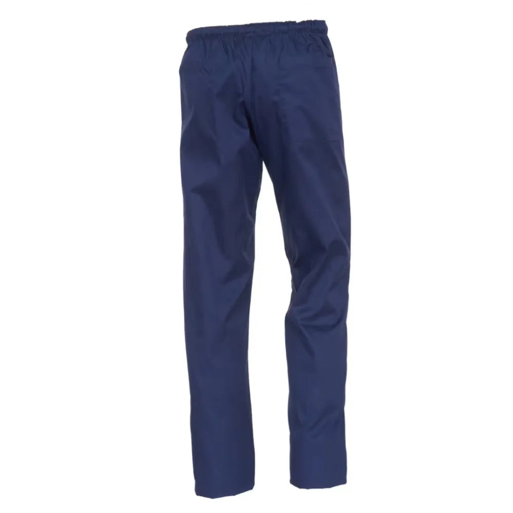 Rear of Blue scrub pants on a white background