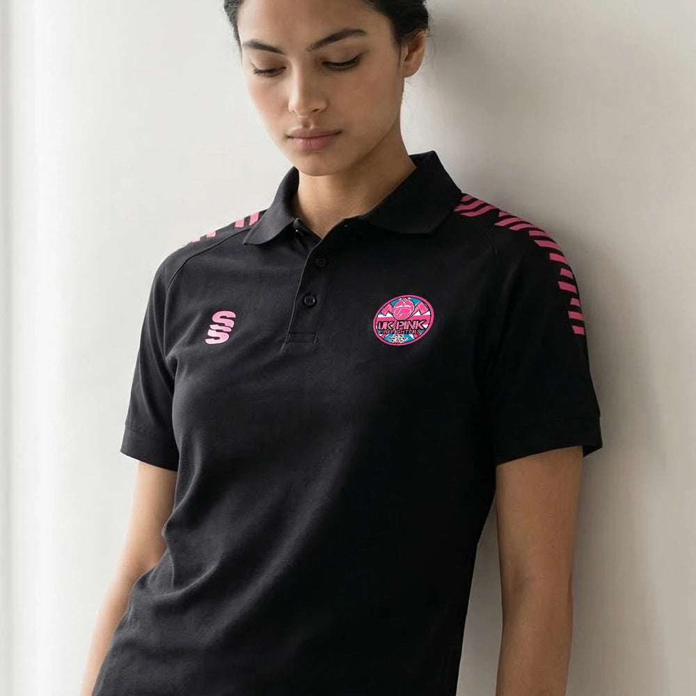 Model wearing the Pink Fire Brigade Polo Shirt