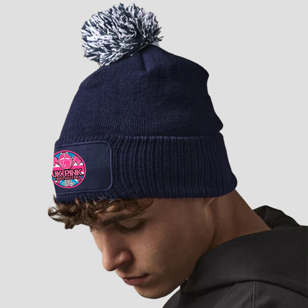 Model wearing the Pink Fire Brigade Bobble Hat BB443NAV