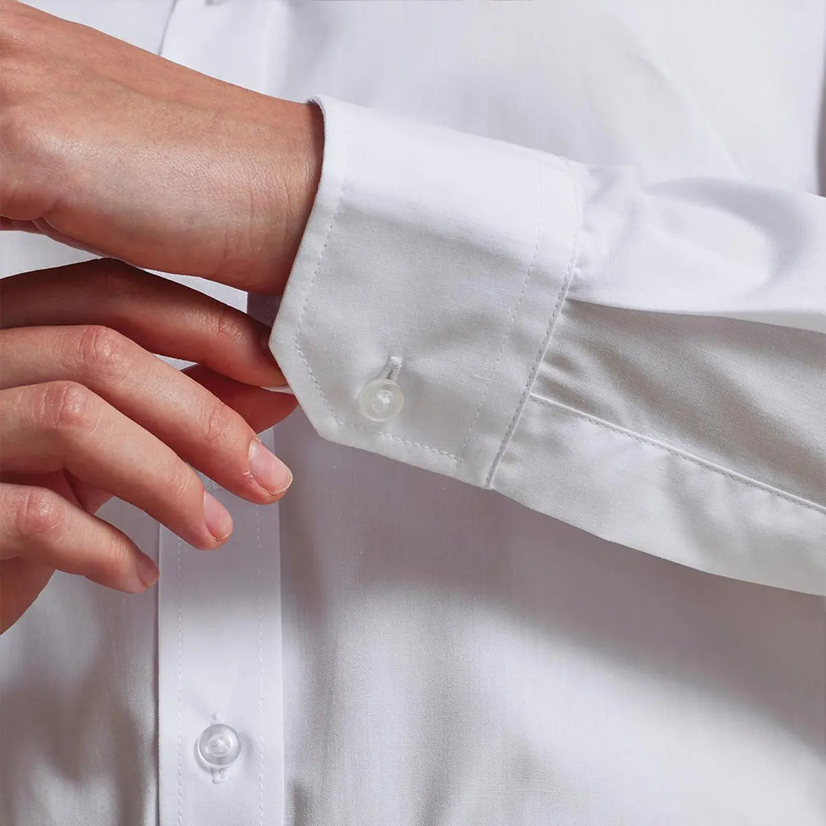 Cuff close-up of the Premier Ladies Banded Collar Grandad Shirt PR358.