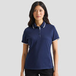 Model wearing the Premier Ladies Contrast Coolchecker® Piqué Polo Shirt PR619