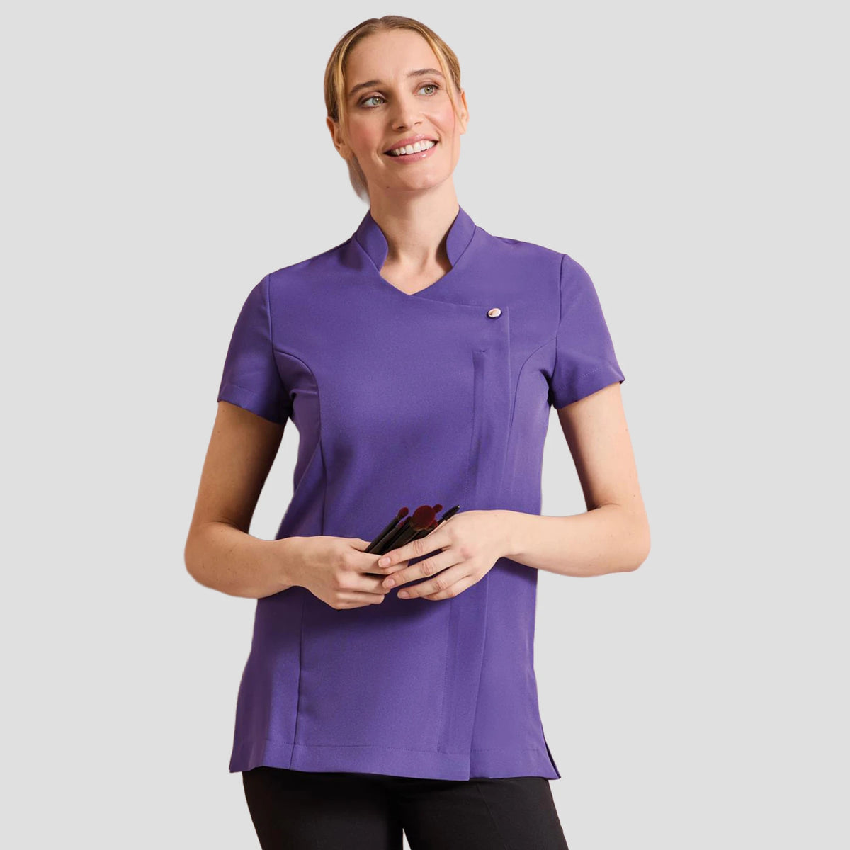 Model wearing the Premier Ladies Blossom Short Sleeve Tunic PR683.