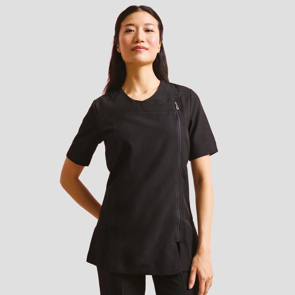 Model wearing the Premier Ladies Camellia Short Sleeve Tunic PR686.