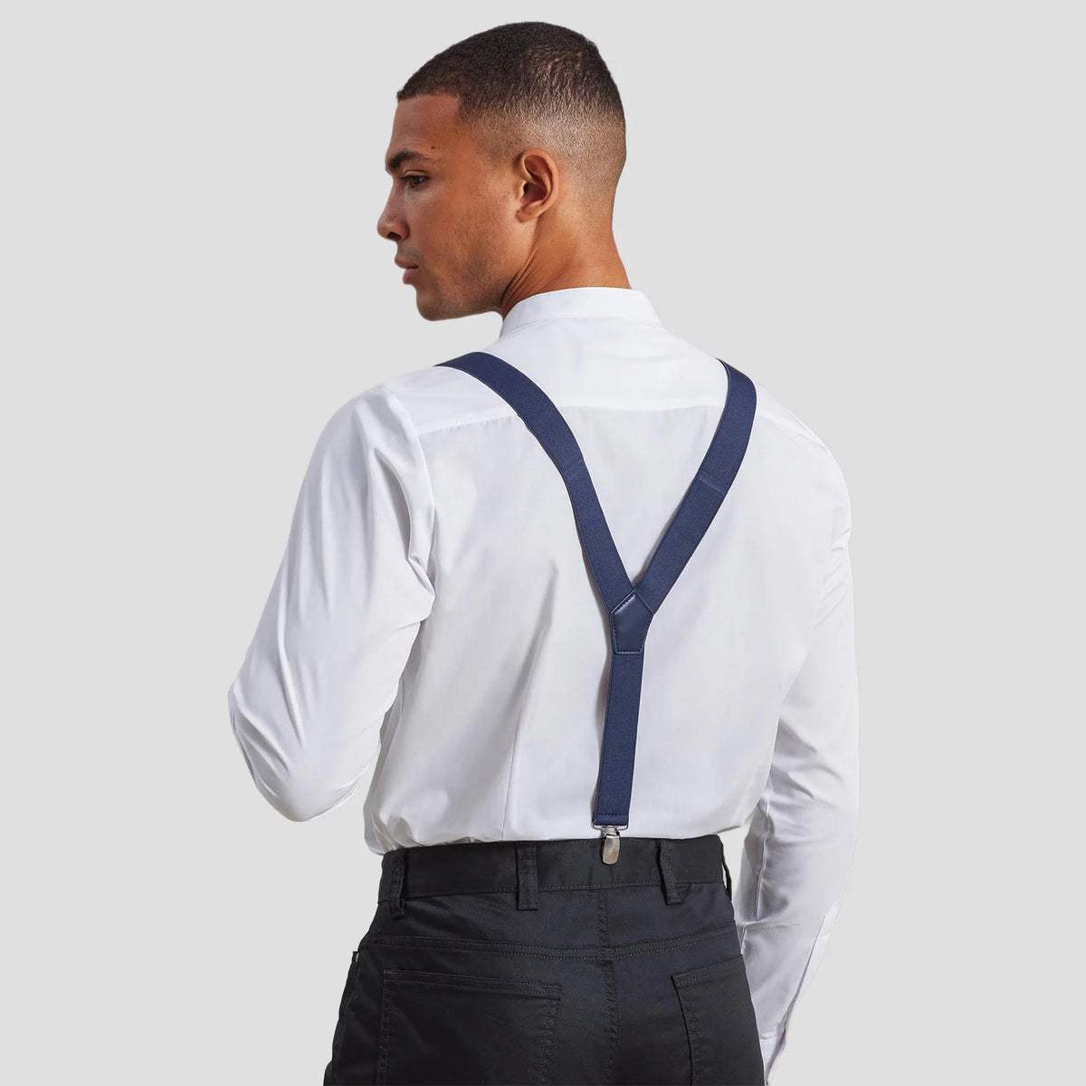 Rear view of model wearing the Premier Clip On Braces PR701.
